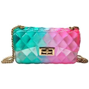 Brightly Colored Pink and Aqual Quilted Jelly Crossbody Bag